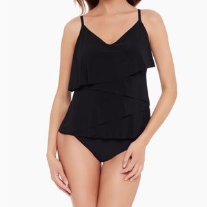 Miracle Suit! Magic Suit size 14 black. Tiered ruffled tankini top.